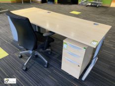 Beech effect Office Desk Set, comprising desk 1600mm x 800mm x 730mm, 3-drawer pedestal 330mm w,