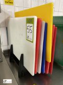 7 various nylon Cutting Boards, with storage rack