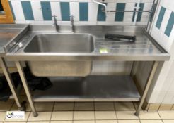 Stainless steel Sink, with right hand drainer, 1300mm wide x 600mm deep x 1860mm high