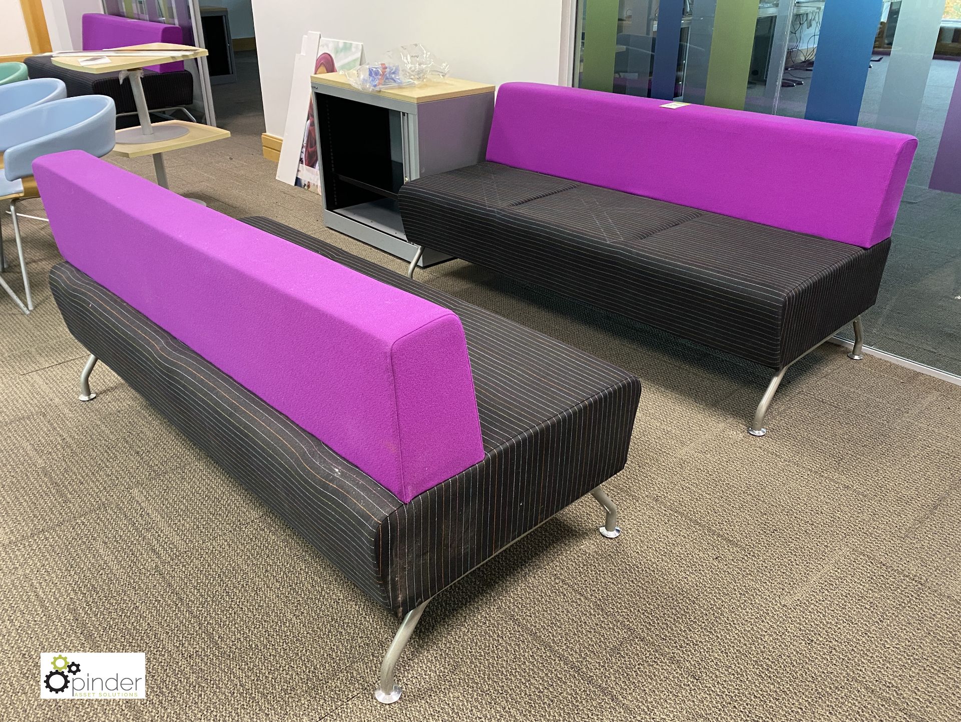 Pair upholstered multi coloured Breakout Sofas, 1600mm (located on 3rd floor)
