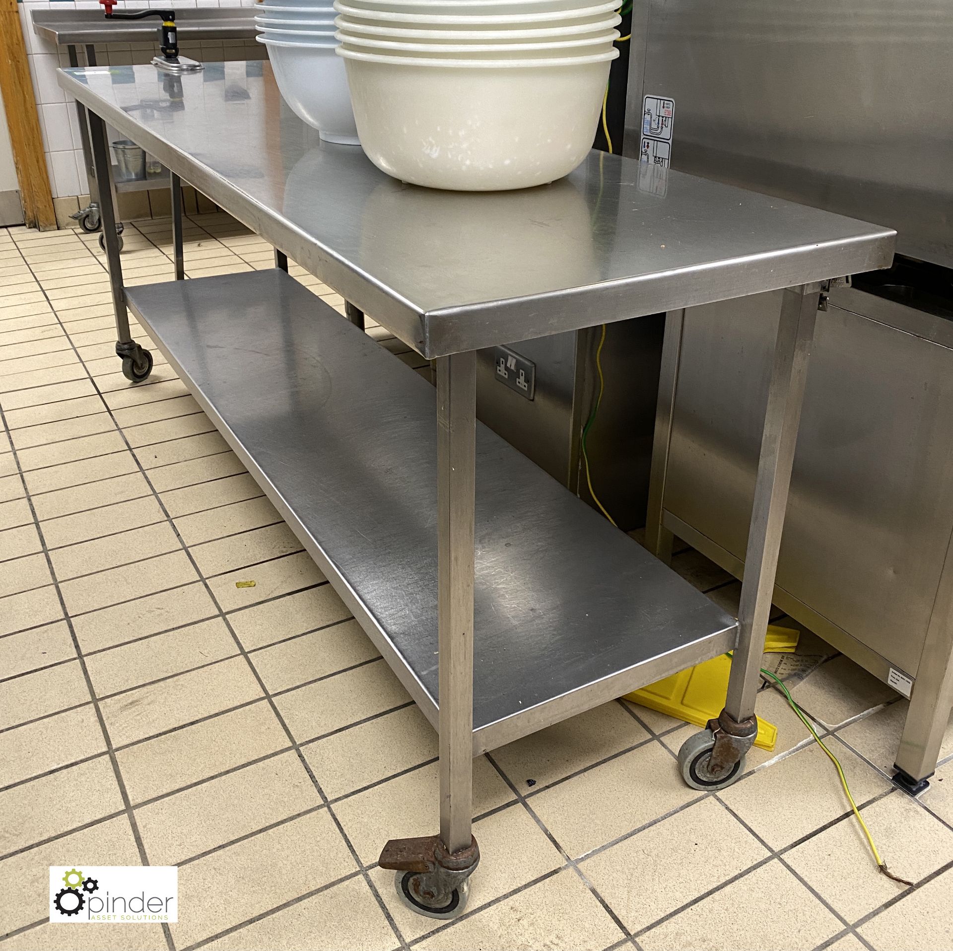 Stainless steel mobile Preparation Table, 2100mm wide x 600mm deep x 860mm high, with undershelf and - Image 4 of 4