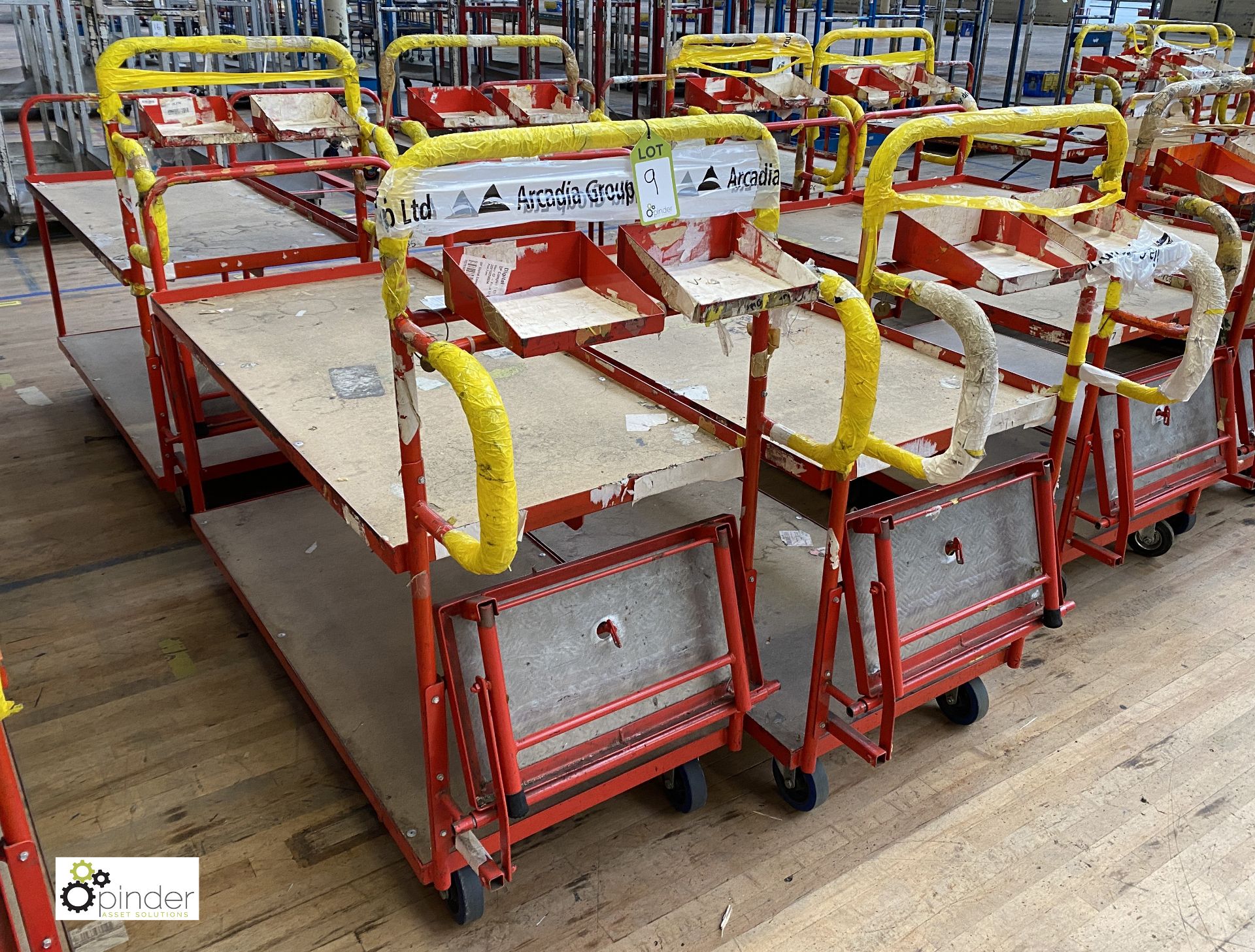 4 tubular framed 2-shelf Trolleys, 1370mm x 630mm, with fold down step