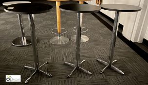 3 chrome base Posers Tables, with black top