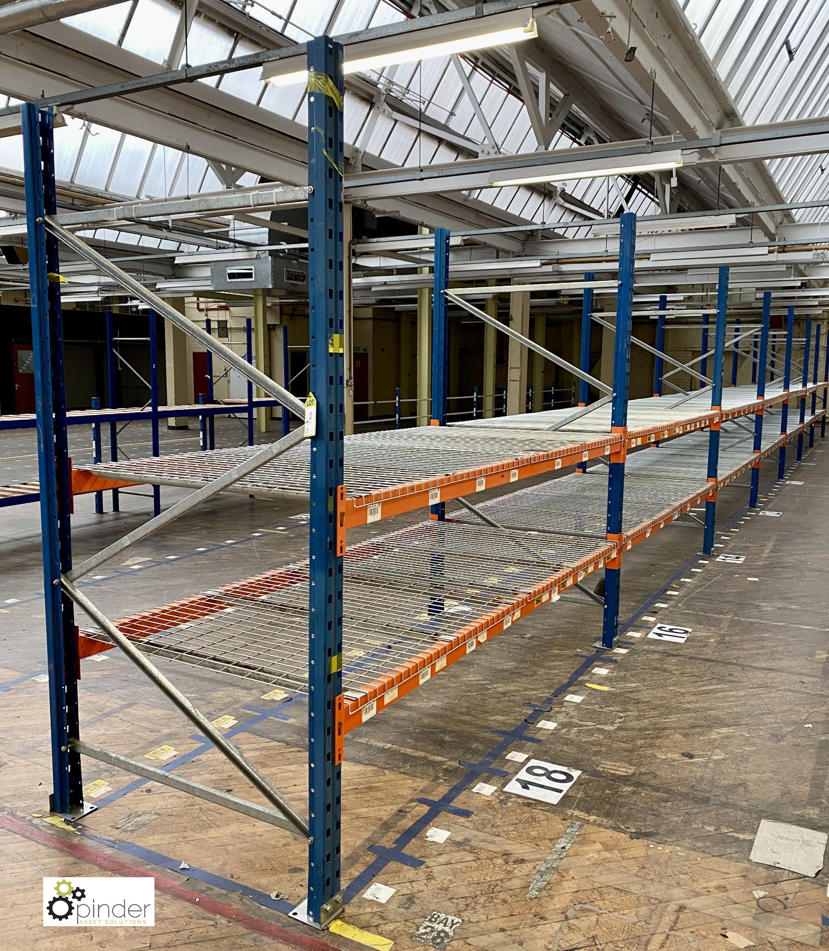 7 bays PSS 2K85 Racking comprising 8 uprights 2400mm x 1200mm wide, 28 beams 2700mm, 28 mesh shelves