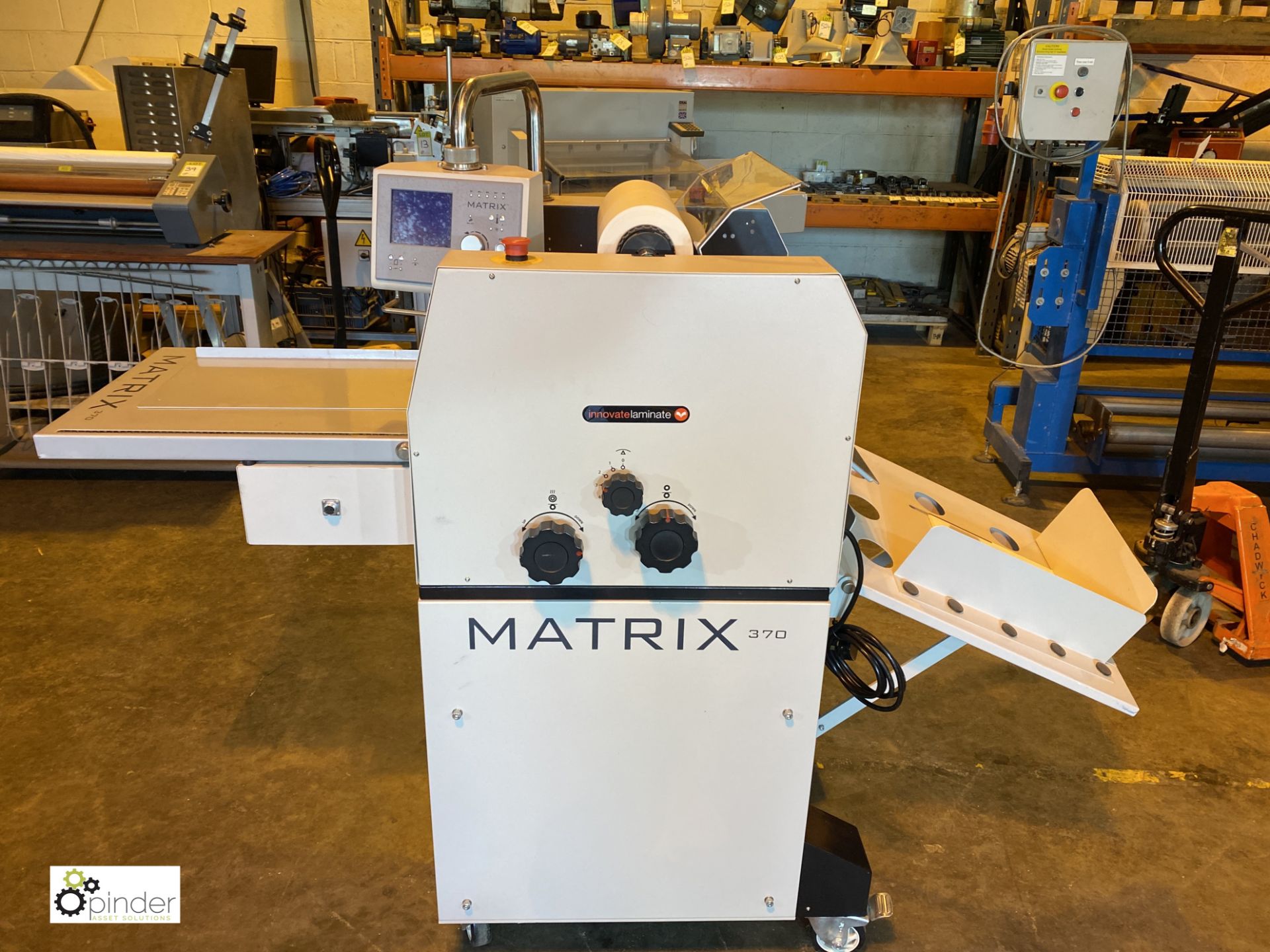 Matrix 370 Roll Laminator, 315mm width, 240volts, serial number 1112MX-370074, with 5 part rolls - Image 3 of 12