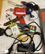 3 various Soldering Irons, Burgess 480 Engraver and Steinel Glue Gun, 240volts (located in