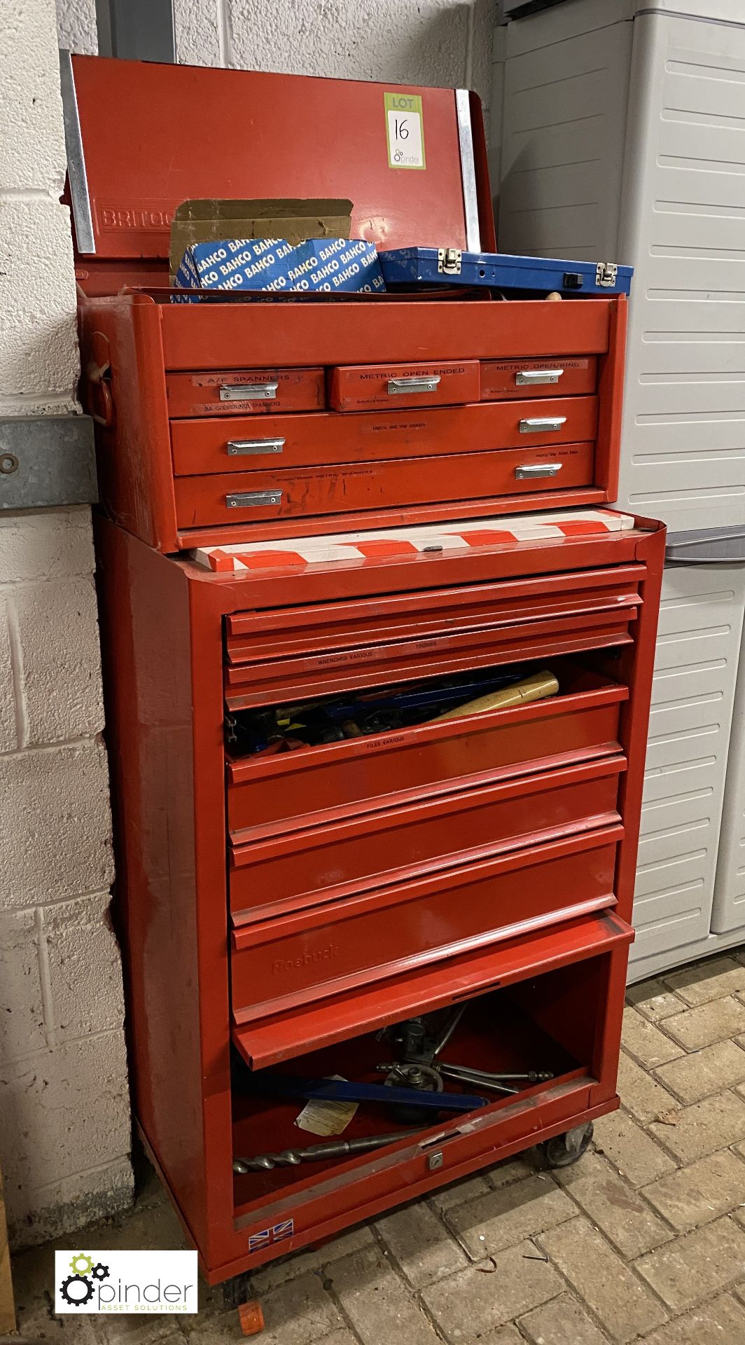 Mobile multi drawer Tool Chest, with large quantity hand tools including spanners, sockets, torque