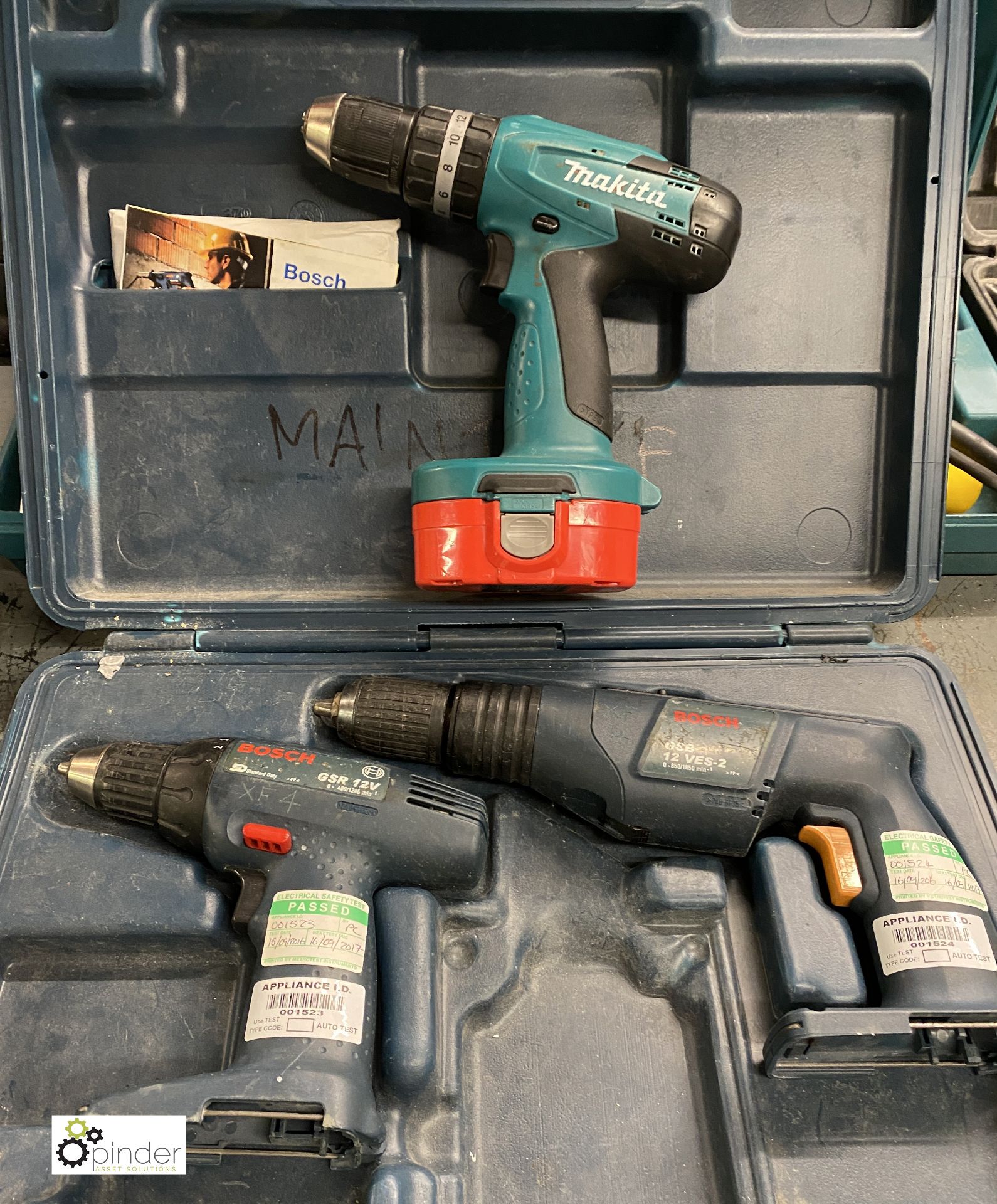 3 various Cordless Drills, 2 with batteries, including case (spares or repairs) (located in - Image 2 of 2