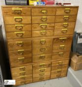 Oak 33-drawer Cabinet and Contents including fixings, ironmongery, glue gun, door stops, crimp