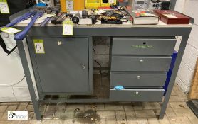 Steel Workbench, 1200mm x 780mm x 930mm high with cabinet and drawers (located in Maintenance