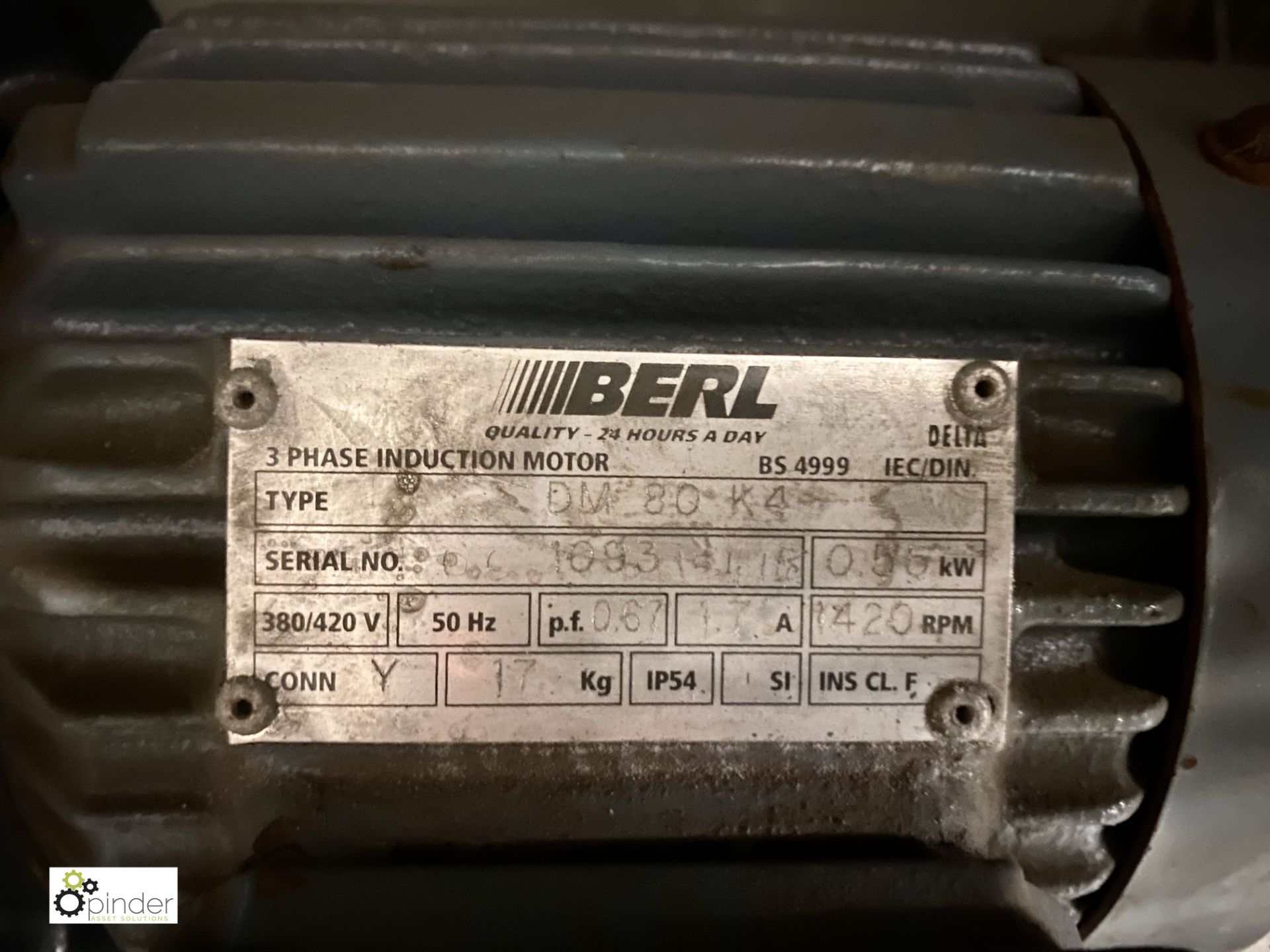 Berl 3-phase Induction Motor DM80K4, 0.55kw, 1420rpm, IP54, 17kg (EM015) (please note there is a - Image 2 of 2