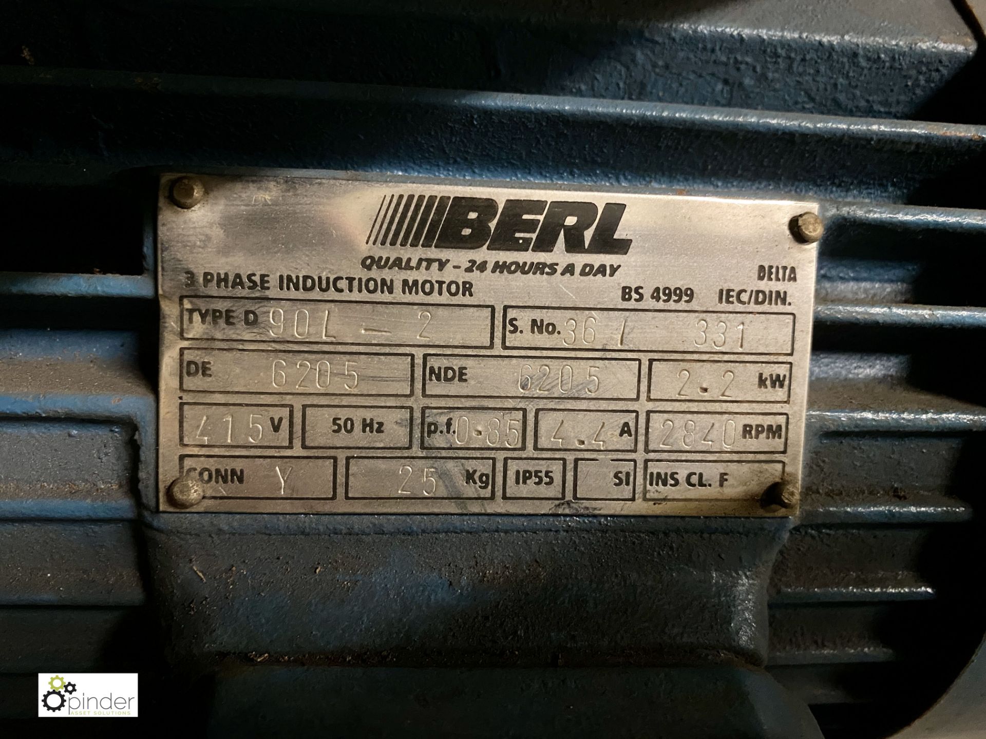 Berl D90L 3-phase Induction Motor, 2.2kw, 2840rpm, 25kg (EX073) (please note there is a lift out fee - Image 2 of 2