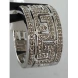 9k Meander Greek Pattern white gold ring set with diamonds around 0.50cts