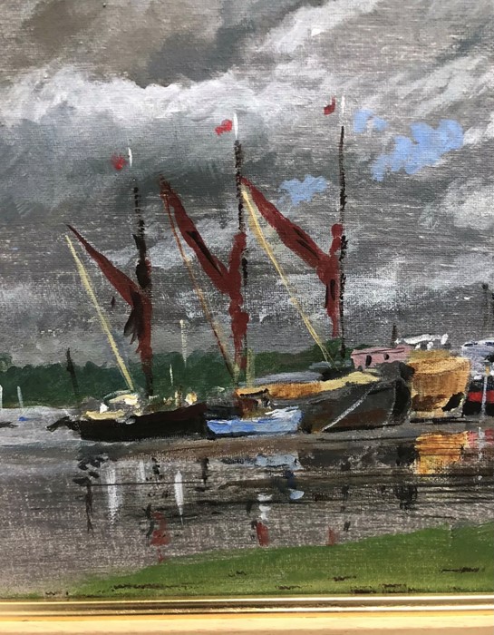 Peter Luscombe Thames Barges PinMill Hand Painted on Watercolour - Image 2 of 4