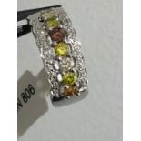 18k white gold ring with diamonds & Coloured Diamonds (Yellow/Brownish) total 0.86ct