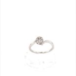 18k White Gold Solitaire Cluster Diamond Ring Halo Plain Shoulder Twisted H colour