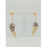 A pair of 9k yellow gold angel wings drop earrings