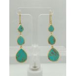 Ippolita Pair of 18k Yellow Gold Triple Drop Earrings With Turquoise