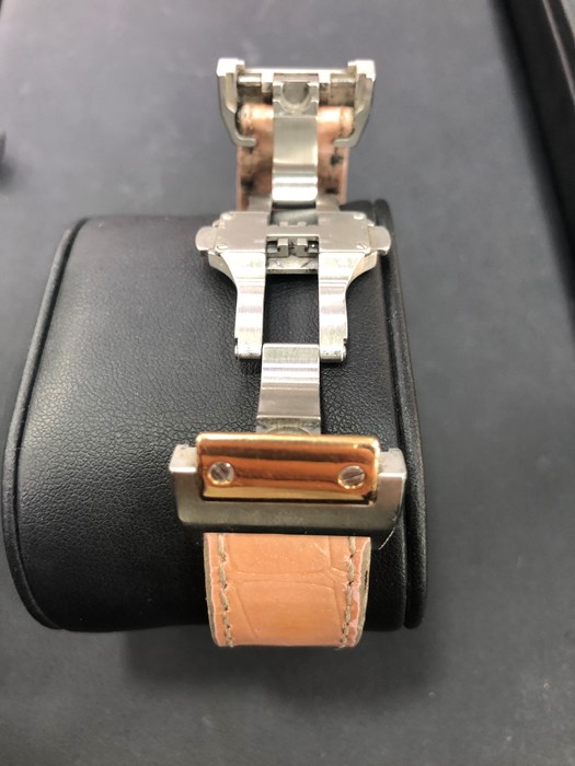 Cartier Pink Santos 100 Rose Gold & Steel With Sapphire Crown With Box - Image 3 of 4