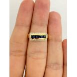 18K Yellow Gold Square Blue Sapphire & Diamond Ring