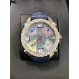 Jacob & Co 5 Time Zone Men's Steel Diamond Set Watch