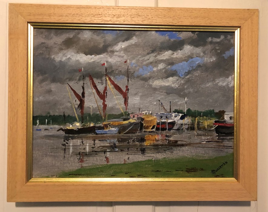 Peter Luscombe Thames Barges PinMill Hand Painted on Watercolour