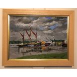 Peter Luscombe Thames Barges PinMill Hand Painted on Watercolour