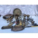 An Assortment of Silver Plated Cutlery, Toast Rack, Egg cups, Tray & Dish