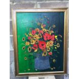 Large Floral Acrylic Painting Signed & Framed