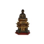 Japanese Signed Lacquered Wooden Buddha Amida, Edo Period Late 17th Century