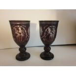 Pair Of Erotica Cranberry Bohemian Vases Goblets 19th Century