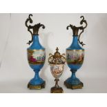 Pair Of Sevres Gilt Bronze Vases Ewers & Enamelled Hand Painted Vase