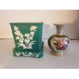 English Aesthetic Movement Planter With Embossed Flowers & English Hand Painted Flower Vase