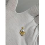 Pearl & Diamond Leaf Pendant Set On 18K Yellow Gold