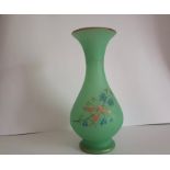 Green Frosted Bohemian Vase With Flowers & Gilding