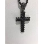 Silver With Black Rhodium Chain With Cross 90.7g - 35inches
