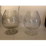 Pair Of Brandy Horse Racing Thine Crystal Drinking Glasses