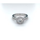 Diamond Centre Stone Ring 18K White Gold With Diamonds On Sides & Band 0.70ct