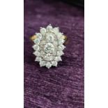 Oval Halo Ring With 3 Big Diamonds And Surrounding Diamonds Ladies Dress Cluster Ring