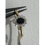 Sapphire & Diamond Ring 9k Yellow Gold 0.12cts