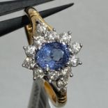 Sapphire Cluster & Diamond Ring 18k Yellow Gold