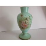 French Opaline Turquoise Hand Painted Vase Gilded Rims