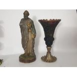 Catholic Figurine & Glass Flower Vase