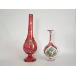 Bohemian Cranberry Hand Painted Vases 1900's