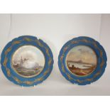 Pair Of Sevres Hand Painted Plates With Royal Stamp & Signed With Scenes Raised Gilding