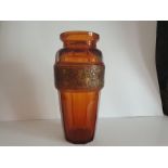 Moser Signed Amber Bohemian Vase With Mosaic Scenes 19th Century