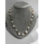 Large Freshwater Pearl Necklace Set With Rubies & Green Topazes On Silver Gilded Gold