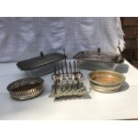 Victorian Toast Rack& Coasters With 2 Lidded Dishes Silver Plated