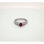 Natural Ruby & Diamond Ring Set On Platinum 0.84ct