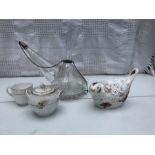 Victorian Cut Crystal Frosted Vase, Country Roses Figure Bird & Egg Cup